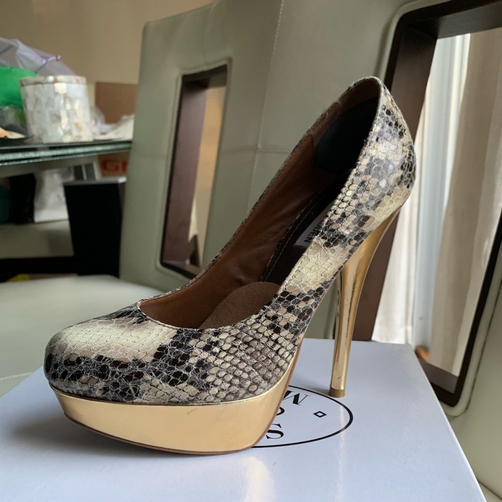 Snakeskin platform heels